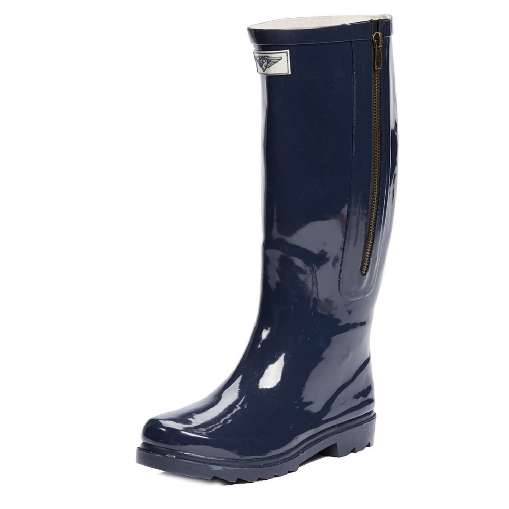Women's Rainboots, Tall Rubber Zipper Rain Boots, RB-6035, Navy, Size 11 - Picture 2 of 3